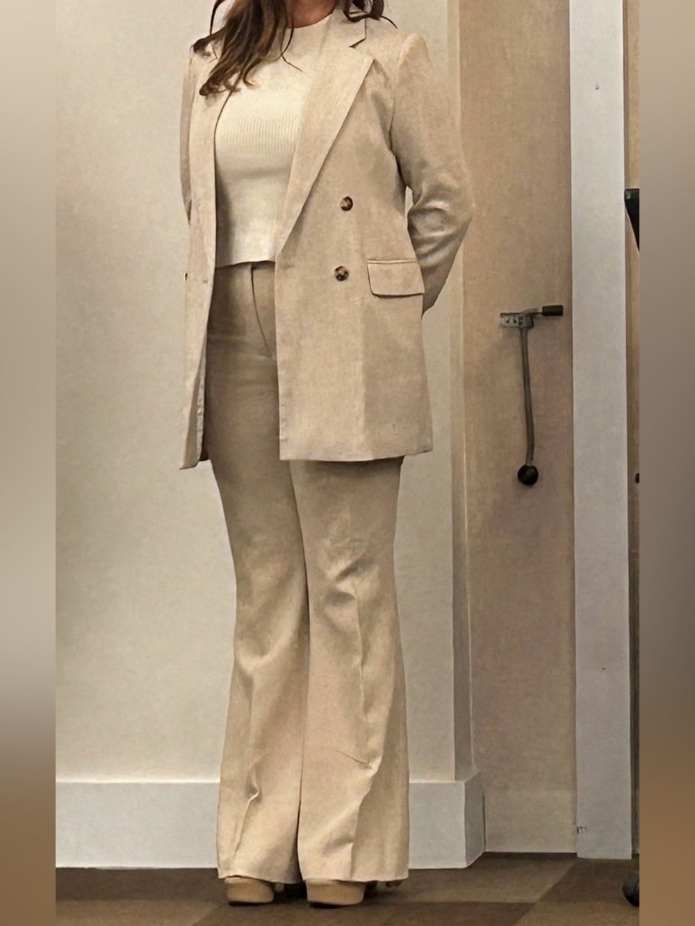 H&M Beige Boot-Cut Flare Pants and Blazer